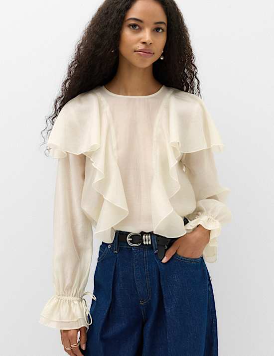 Lyocell Rich Ruffle Tie Detail Blouse