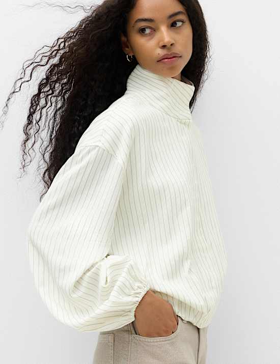 Pinstripe Funnel Neck Shirt