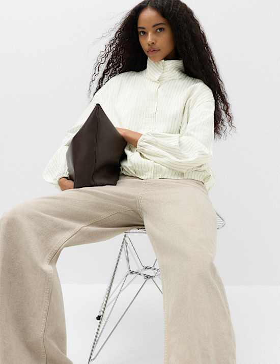 Pinstripe Funnel Neck Shirt