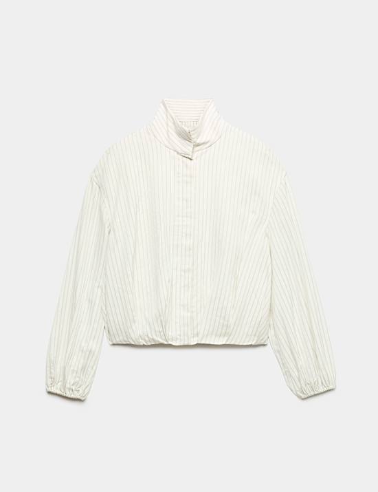 Pinstripe Funnel Neck Shirt