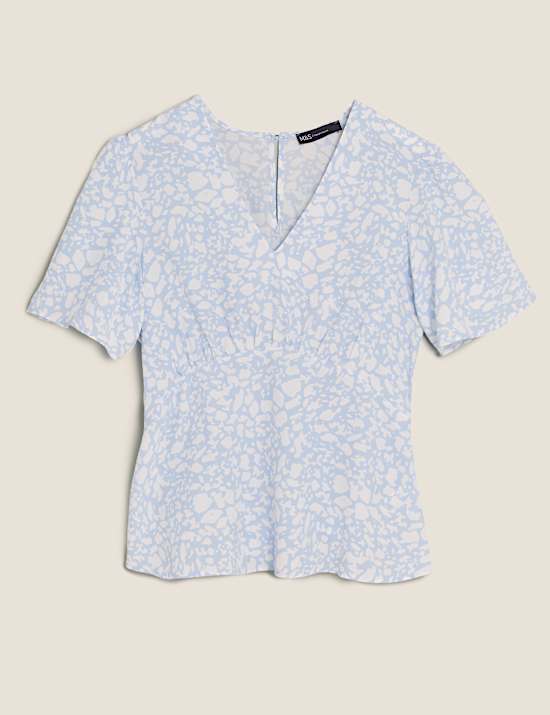 Oberteil mit Tiermuster, V-Ausschnitt und Engelsärmeln