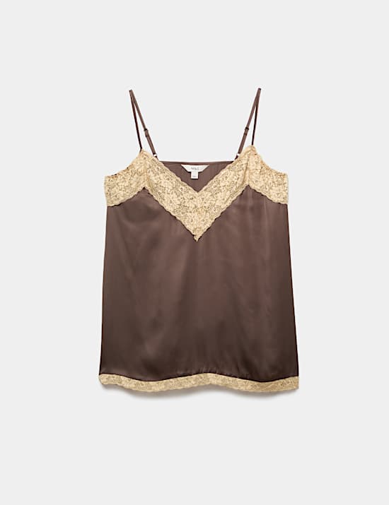 Top largo estilo camisola de sat&eacute;n con detalle de encaje