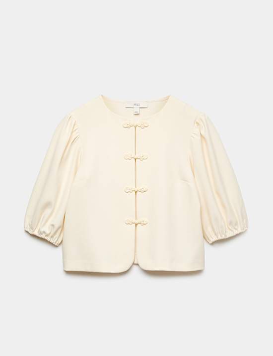 Knot Button Detail Puff Sleeve Top