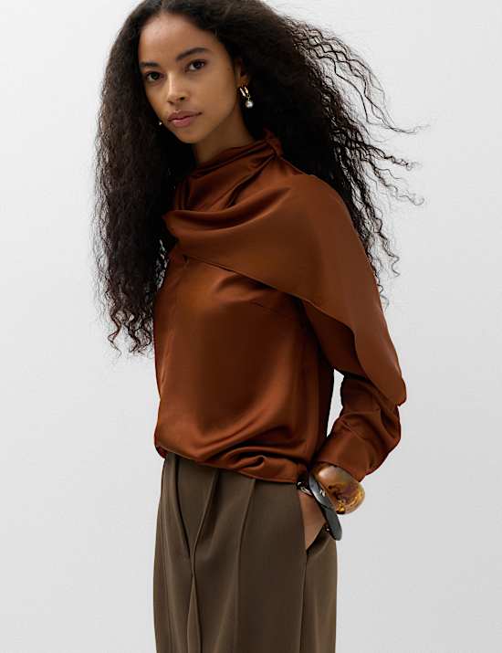 Satin Scarf Neck Blouse