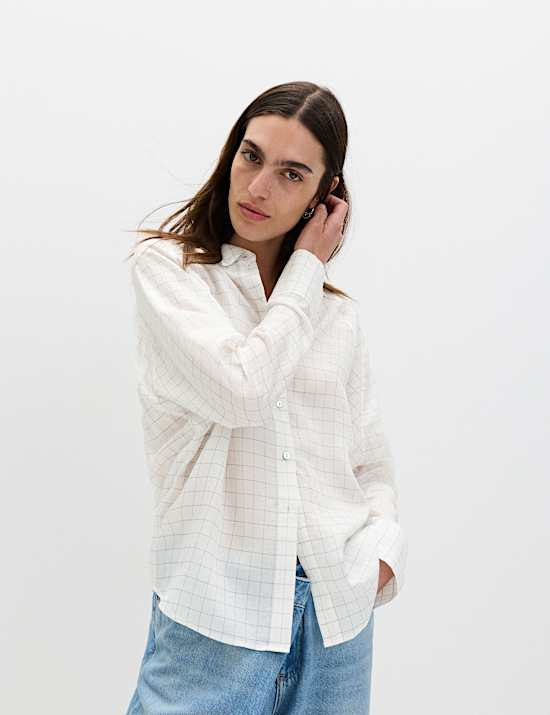 Lyocell Rich Checked Collared Oversized Shirt