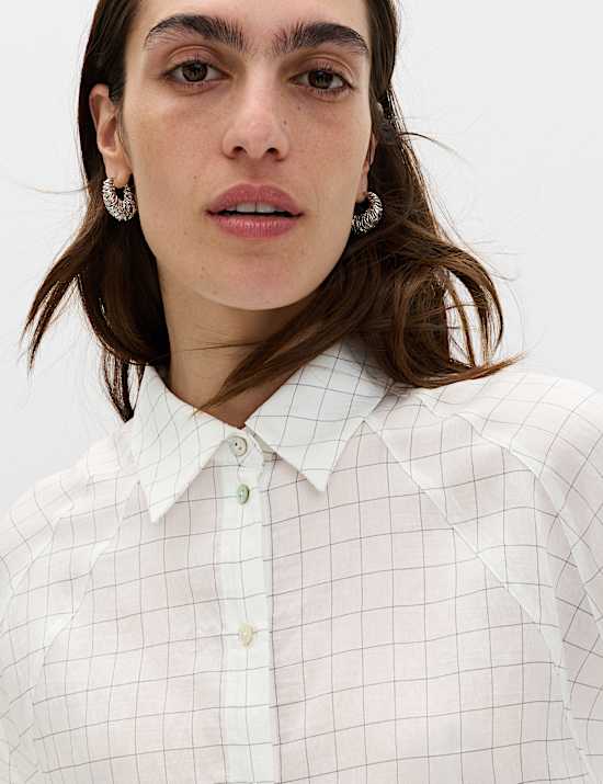 Lyocell Rich Checked Collared Oversized Shirt