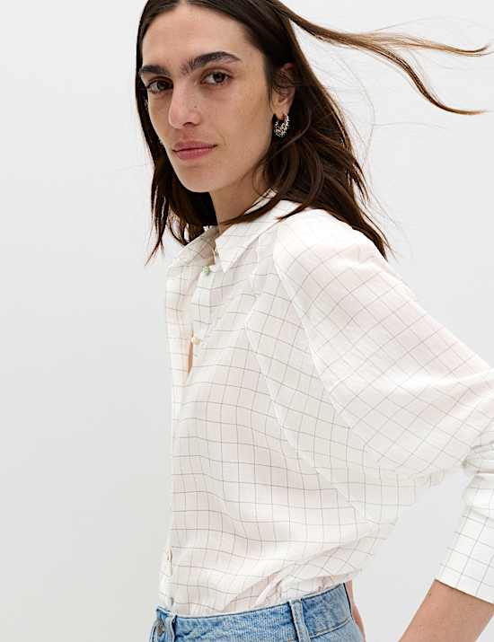 Lyocell Rich Checked Collared Oversized Shirt