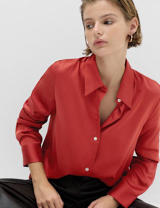 Satin Collared Button Through Shirt