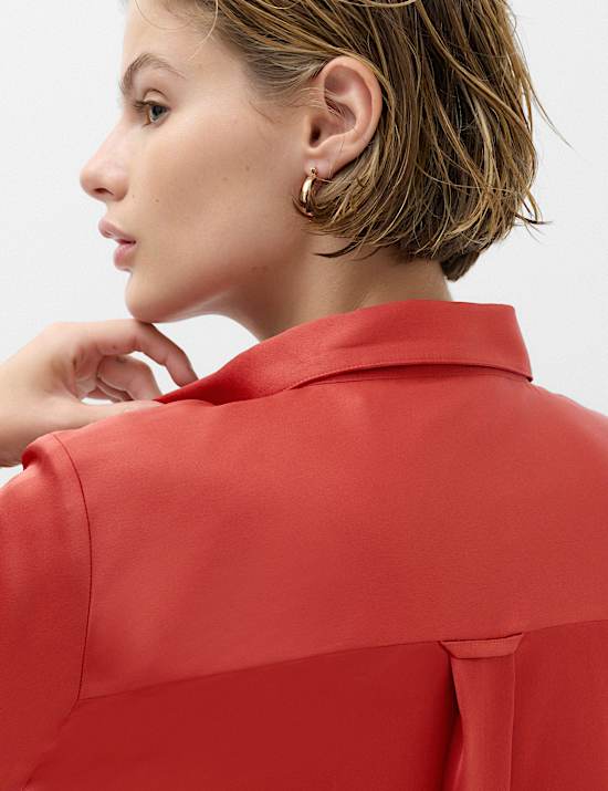 Satin Collared Button Through Shirt