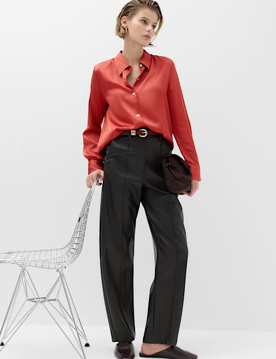 Satin Collared Button Through Shirt