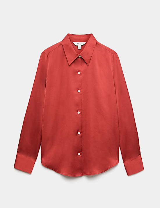 Satin Collared Button Through Shirt
