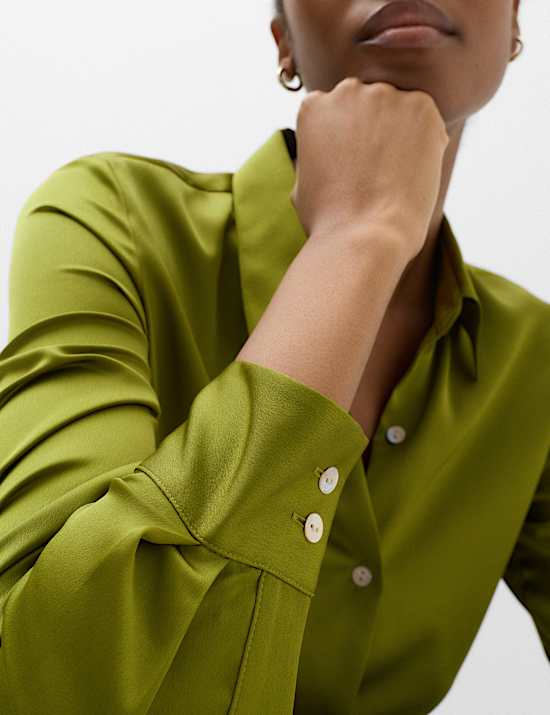 Satin Collared Button Through Shirt