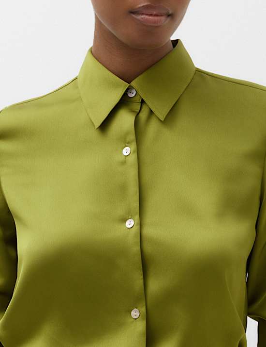 Satin Collared Button Through Shirt