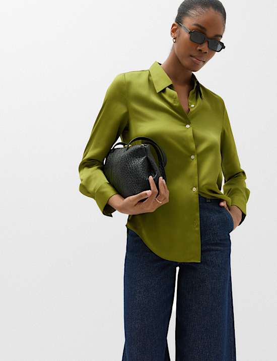 Satin Collared Button Through Shirt