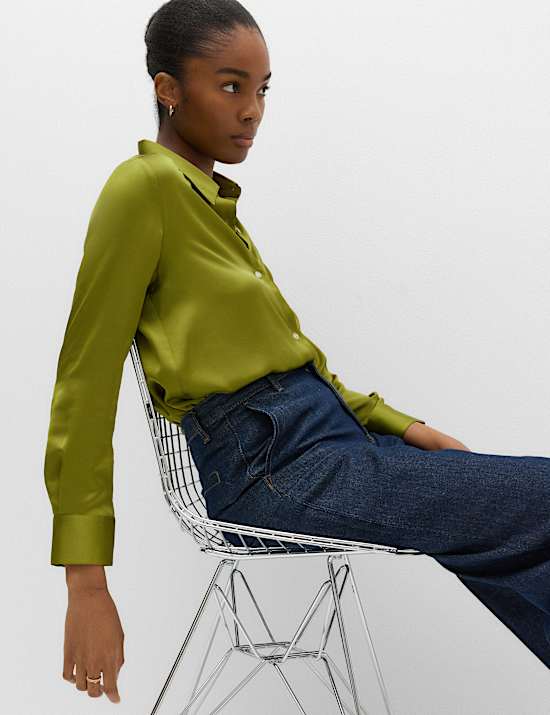 Satin Collared Button Through Shirt