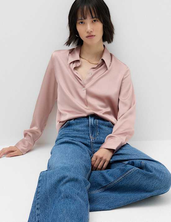 Satin Collared Button Through Shirt