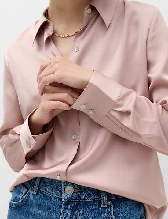 Satin Collared Button Through Shirt