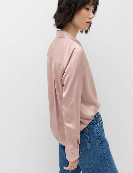 Satin Collared Button Through Shirt