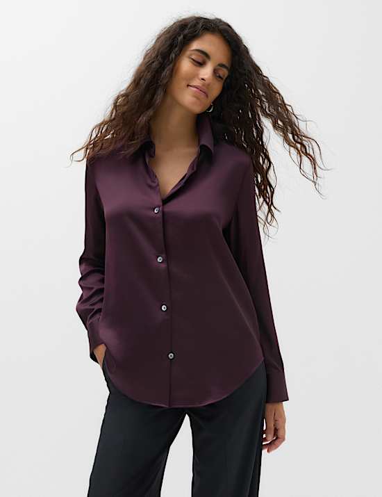 Camisa abotonada con cuello de sat&eacute;n