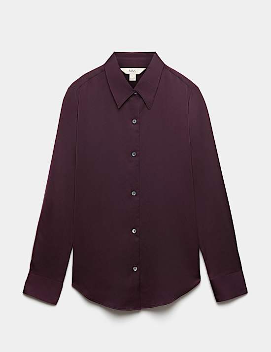 Camisa abotonada con cuello de sat&eacute;n