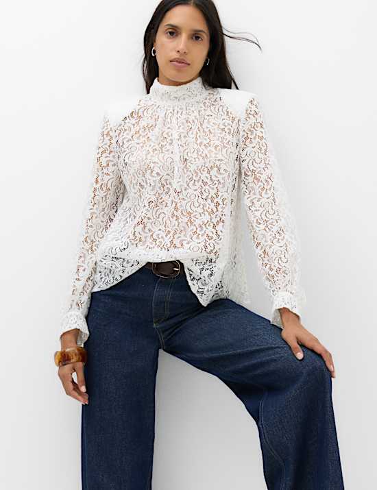 Lace High Neck Blouse with Cotton