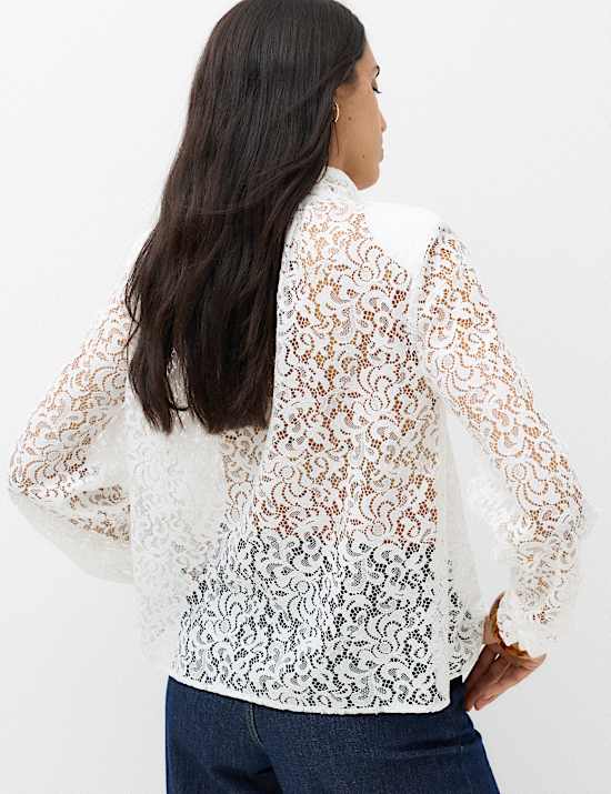 Lace High Neck Blouse with Cotton