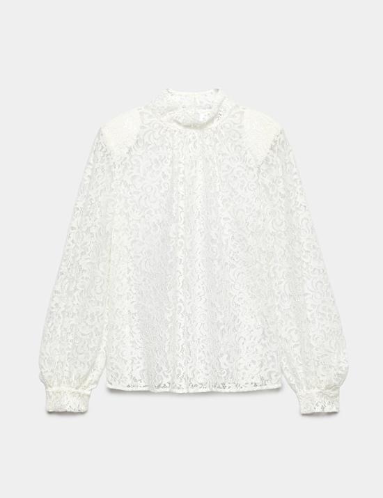 Lace High Neck Blouse with Cotton