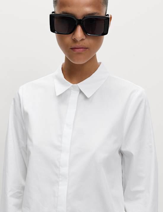 Pure Cotton Cropped Collared Shirt