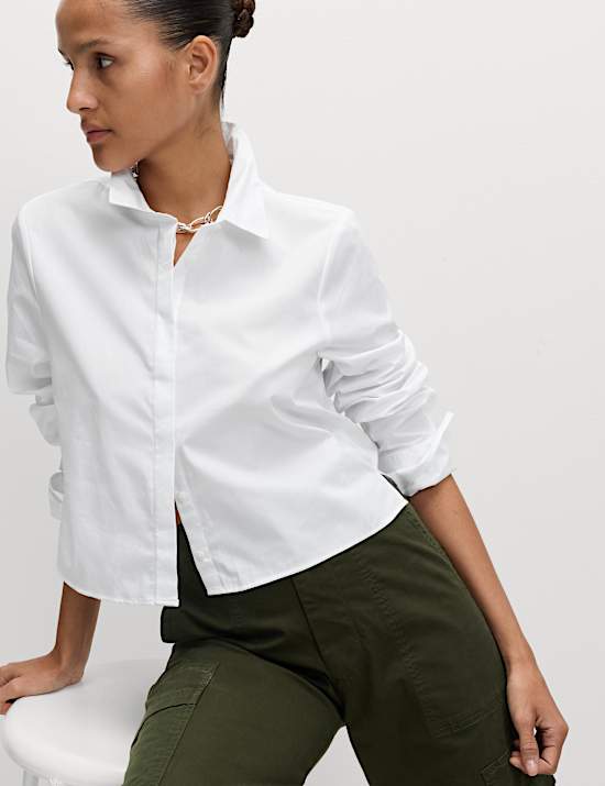 Pure Cotton Cropped Collared Shirt