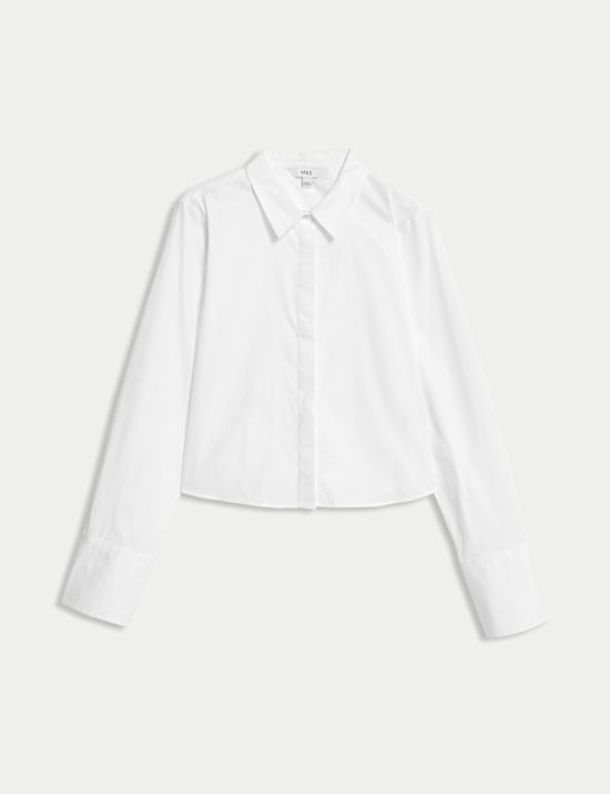 Pure Cotton Cropped Collared Shirt