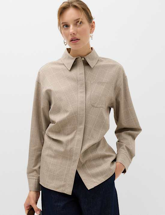 Checked Collared Waisted Shirt