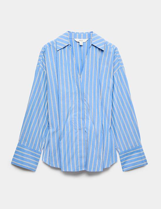 Pure Cotton Striped Collared Waisted Shirt