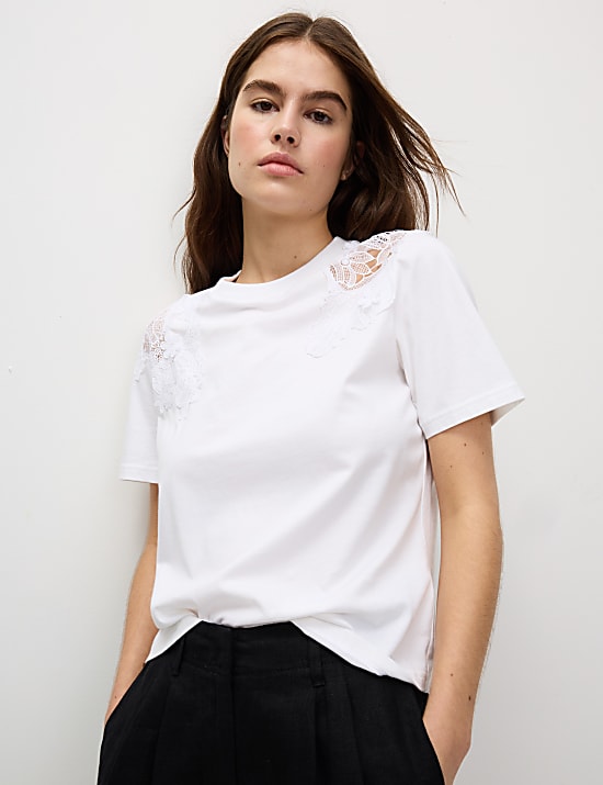 T-shirt van puur katoen met normale pasvorm en borduurwerk