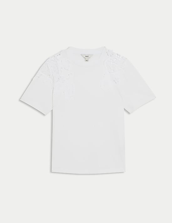 T-shirt van puur katoen met normale pasvorm en borduurwerk