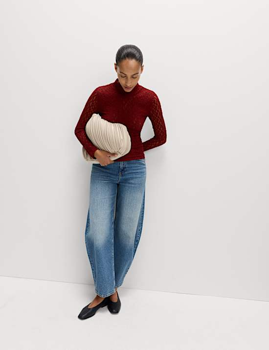 Cotton Blend Lace High Neck Top