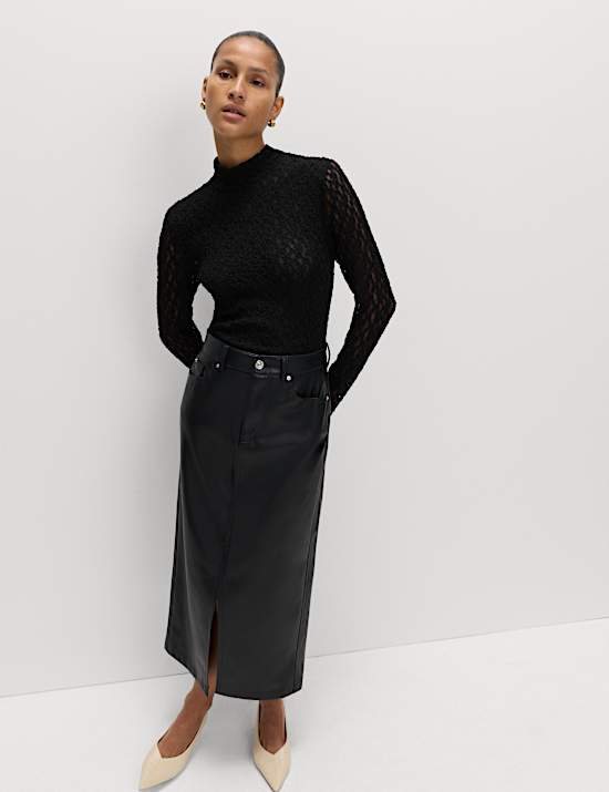 Cotton Blend Lace High Neck Top