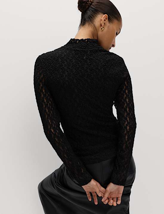 Cotton Blend Lace High Neck Top