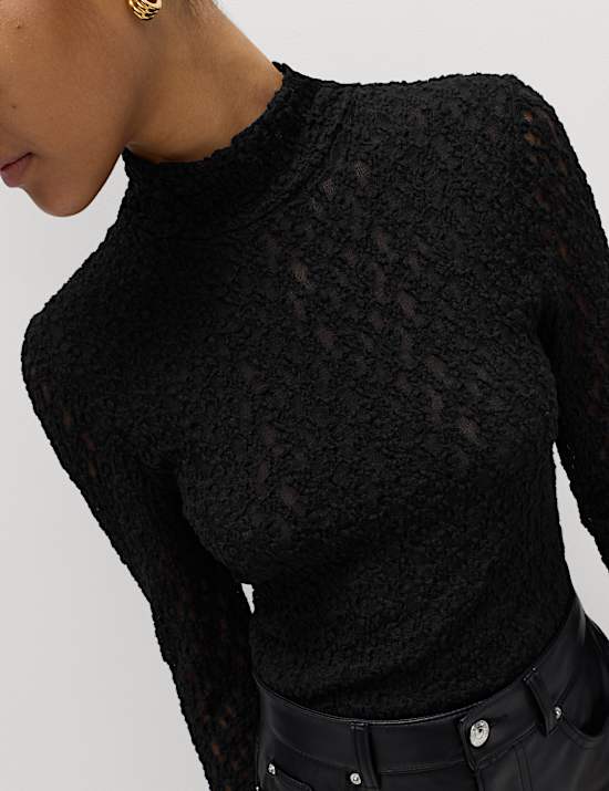 Cotton Blend Lace High Neck Top