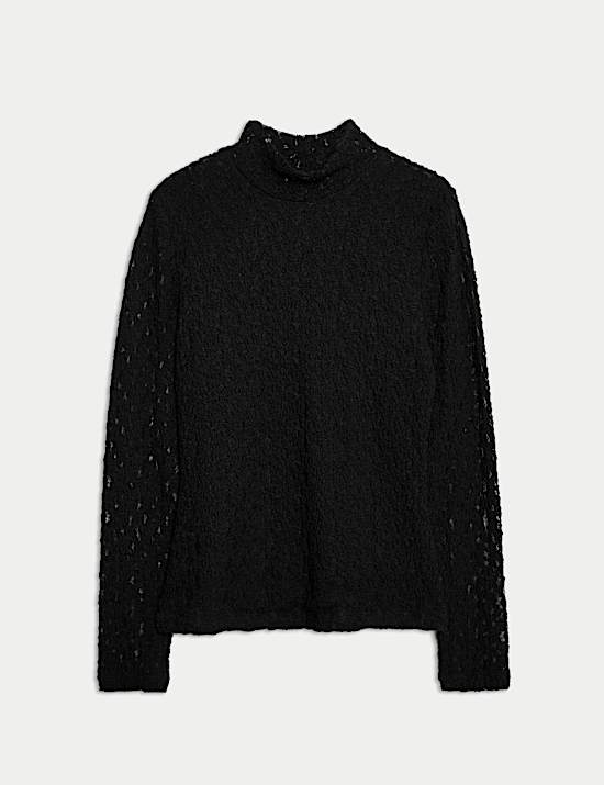 Cotton Blend Lace High Neck Top