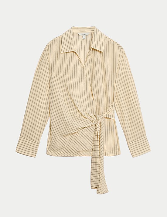 חולצת פסים עם צווארון וקשירה קדמית