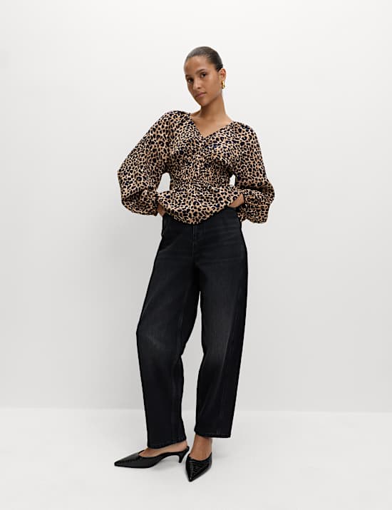 Animal Print Puff Sleeve Blouse