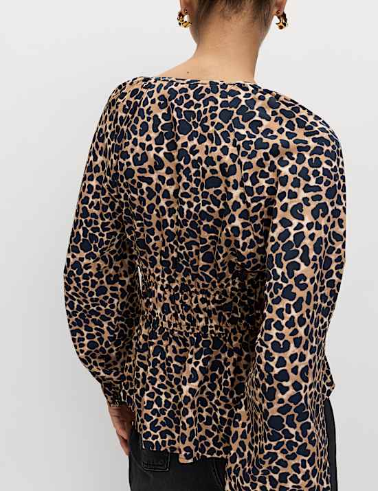 Animal Print Puff Sleeve Blouse