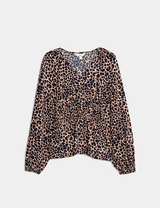 Animal Print Puff Sleeve Blouse