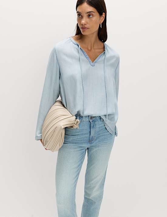 Pure Lyocell Tie Fastening Blouse