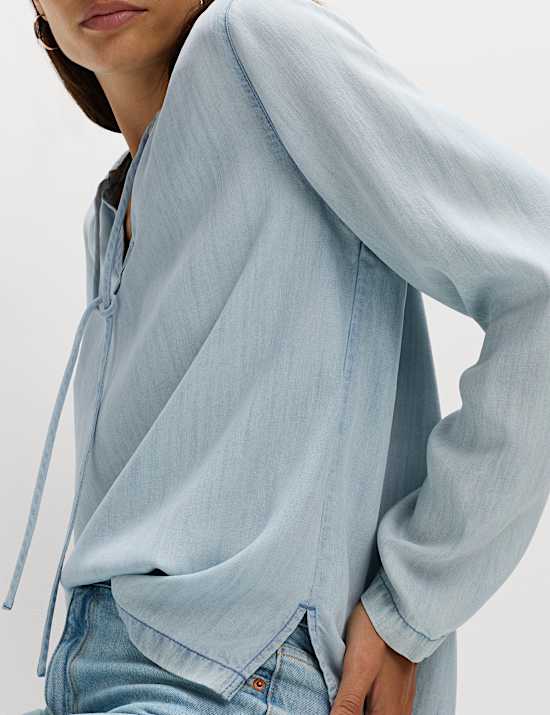 Pure Lyocell Tie Fastening Blouse