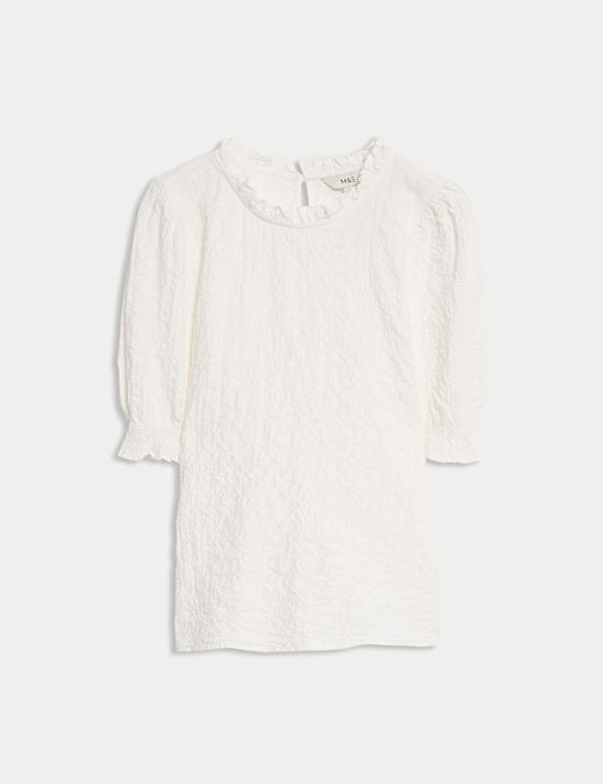 Cotton Rich Smocked Puff Sleeve Blouse