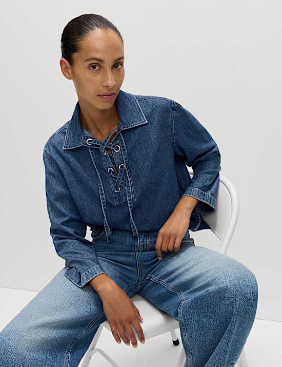 Denim Tie Fastening Blouse