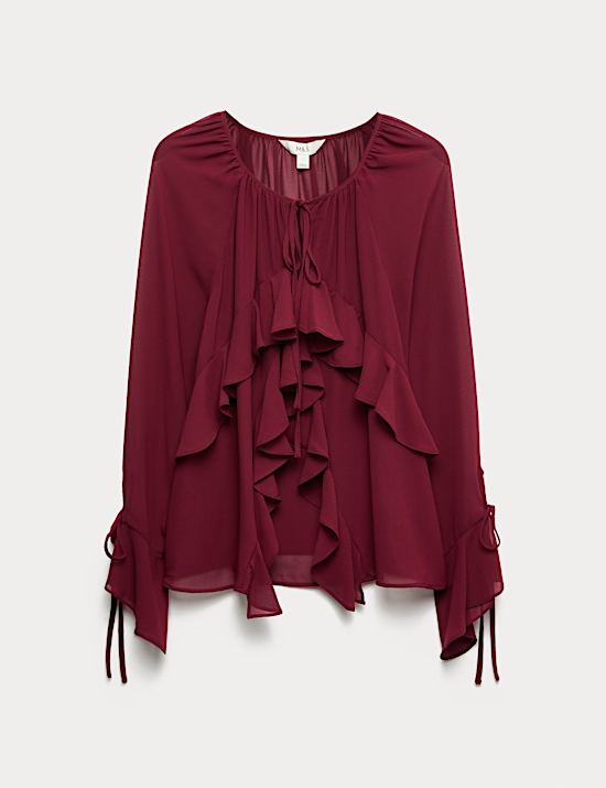 Tie Neck Ruffle Blouse