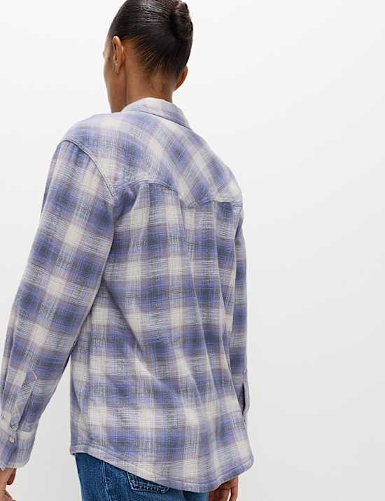 Chemise style western 100 % coton &agrave; carreaux