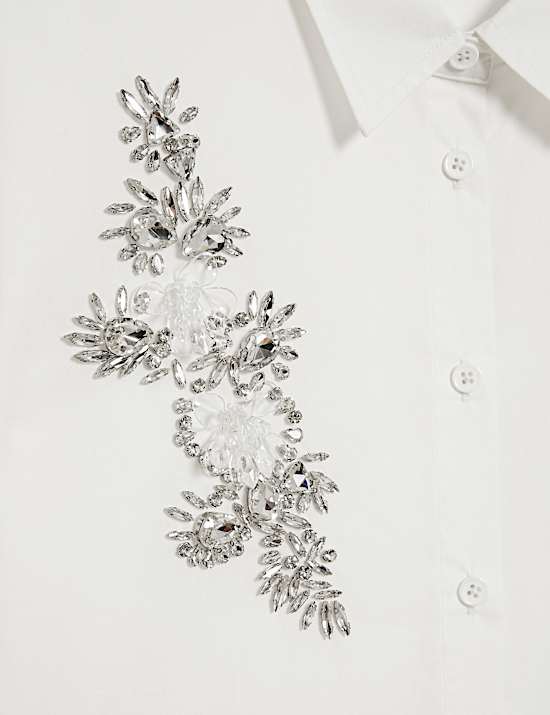 Versierd kort overhemd met kraag van zuiver katoen